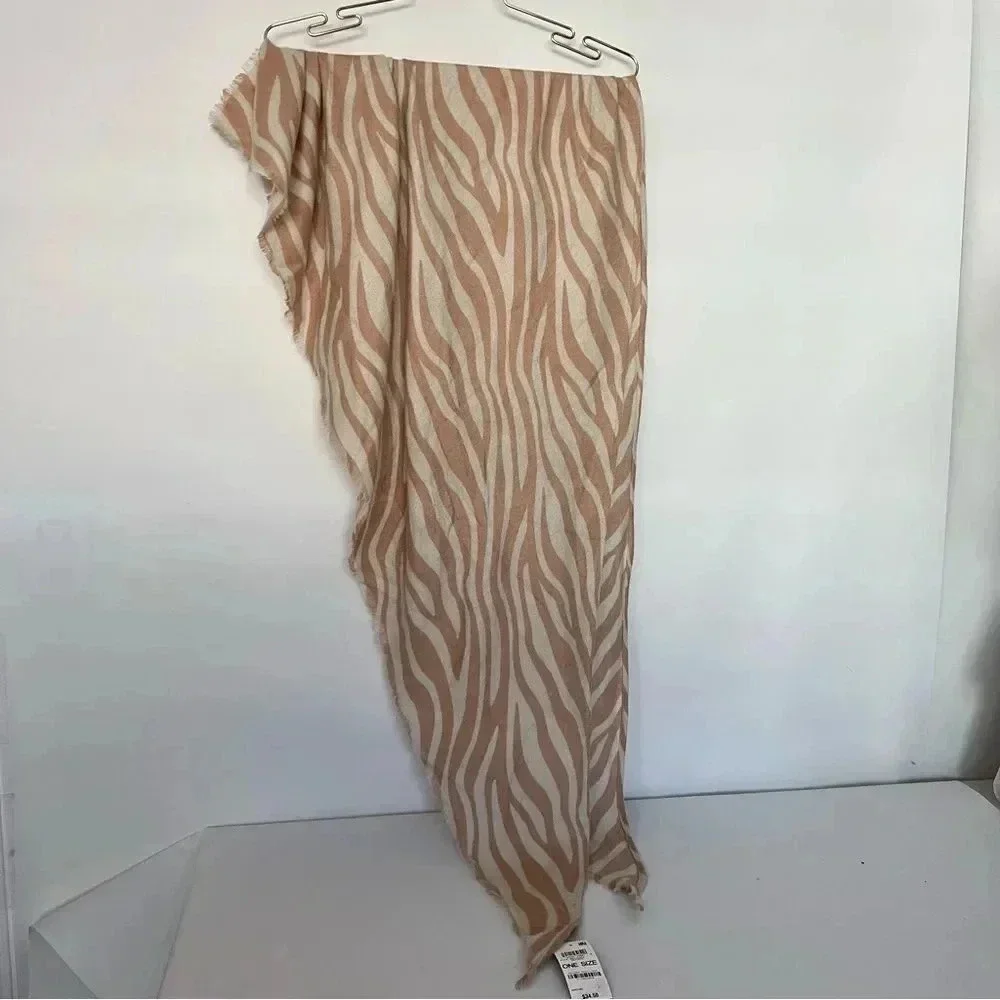 INC International Concepts Triangle Zebra Print Scarf Wrap Natural Beige Mocha